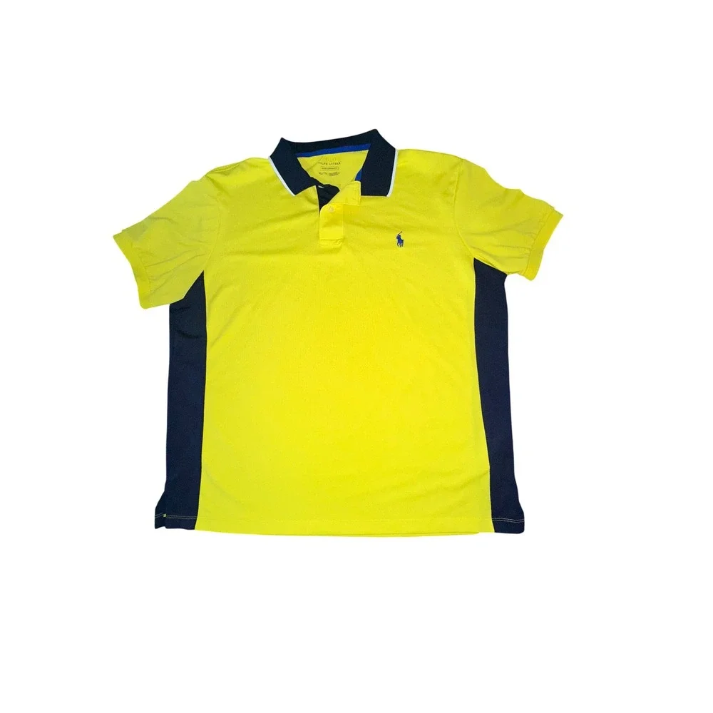 Polo Ralph Lauren Performance Mens XL Yellow Navy Blue Colorblock Golf Polo